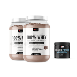 100% WHEY Protein, 1000γρ +1000γρ (1+1) + δώρο Creatine - με άρωμα σοκολάτας