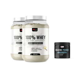 100% WHEY Protein, 1000γρ + 1000γρ (1+1)  + δώρο Creatine - με άρωμα βανίλιας