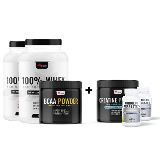 2x 100% WHEY Protein (1500γρ) + BCAA (200γρ) + ΔΩΡΕΑΝ CREATINE MONOHYDRATE (200γρ) + 2x Tribulus Terrestris (60 κάψουλες)