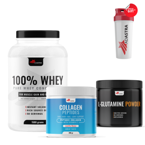 100% WHEY Protein (1500γρ) + COLLAGEN PEPTIDES (200γρ) + ΔΩΡΕΑΝ L-GLUTAMINE (200γρ)